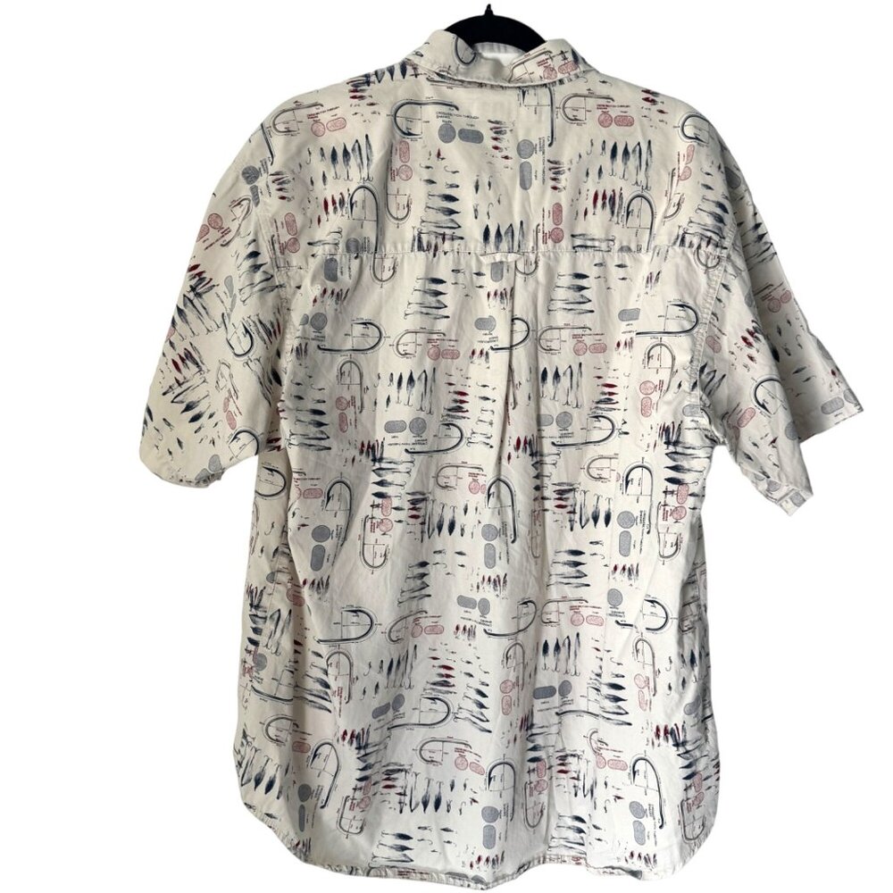 Columbia 100% Cotton Men's Button-Up SS Shirt Fly Fish Tackle Print, Size L - Picture 3 of 7